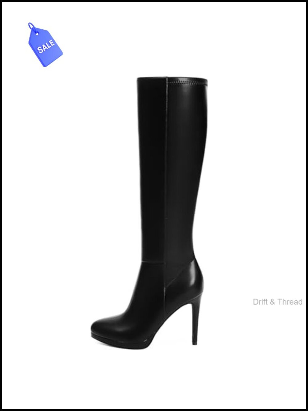 Women's Knee High Platform Boots Stiletto Heel Round Toe Faux Leather